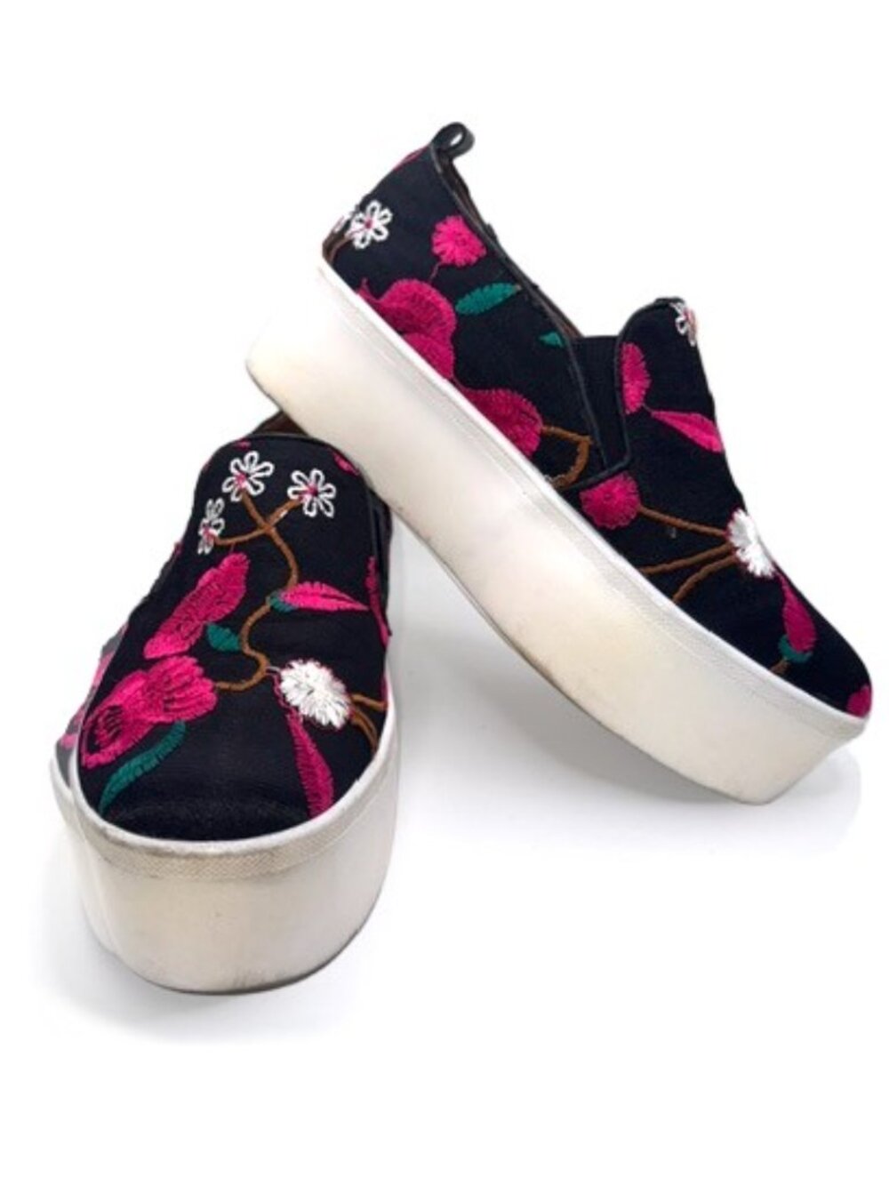 Golo Vivian Floral Embroidered Platform Slip-On Sneakers Black Size 8
